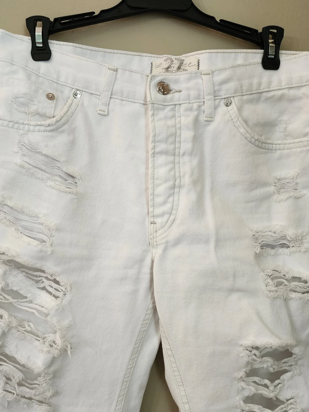 We The Free White Distressed Straight-Leg Ankle  Button Fly Jeans Women Size 27